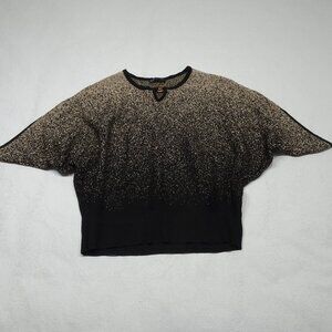 Adrienne Vittadini Size L Dolman Short Sleeve Metallic Gold Black Sweater Top